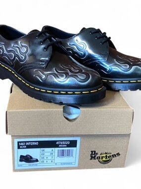 Dr. Martens Black Inferno Flame Leather Oxford Shoes